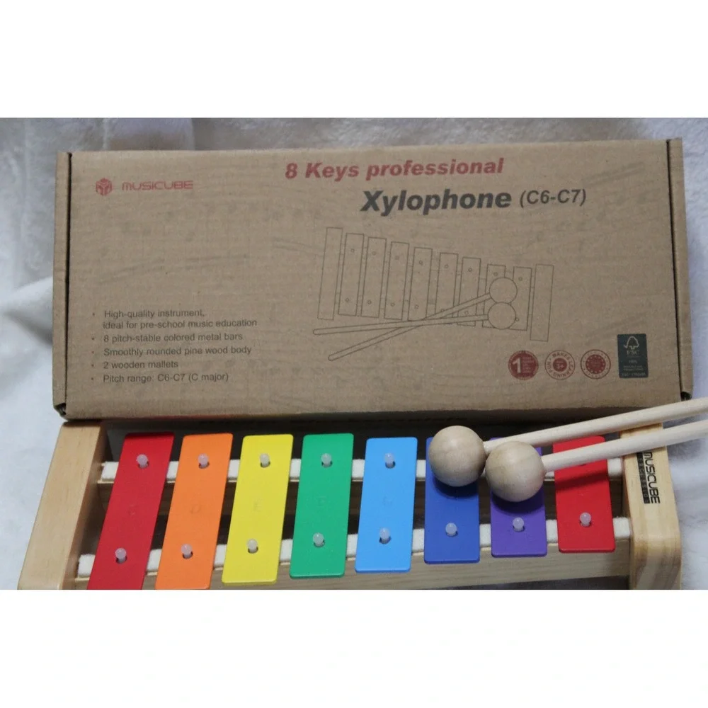 Musicube 8 Keys Professional Xylophone C6-C7 Wood Glockenspiel with Mallets